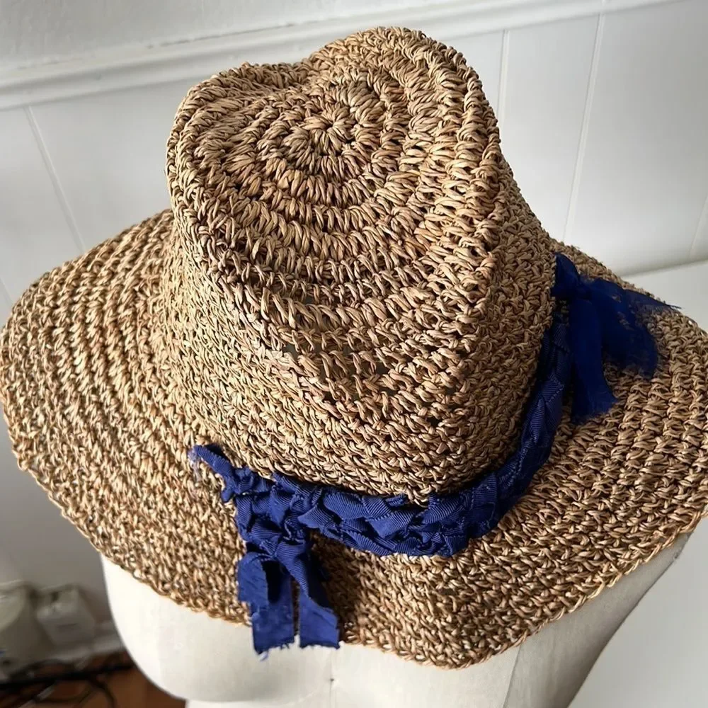 Vintage LANVIN raffia straw vacation sun bucket hat